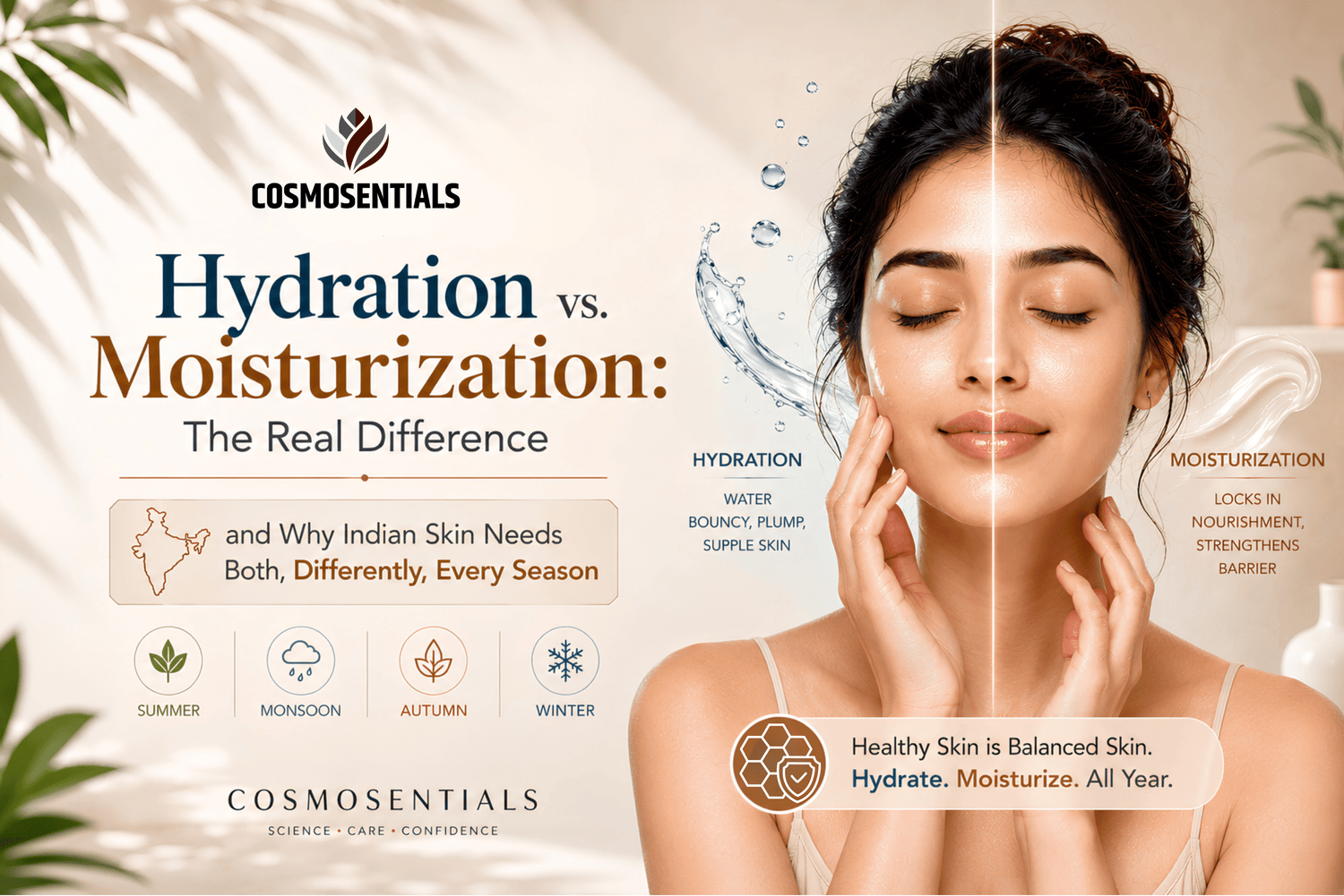 Hydration vs. Moisturization: The Real Difference - and Why Indian Skin Needs Both, Differently, Every Season - Cosmosentials