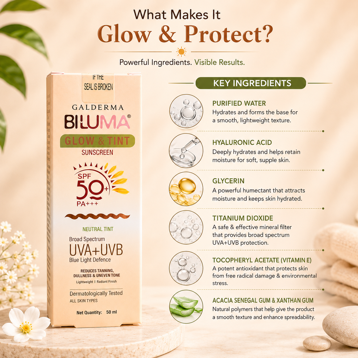 Biluma Glow & Tint Sunscreen SPF 50+ PA+++ - Cosmosentials