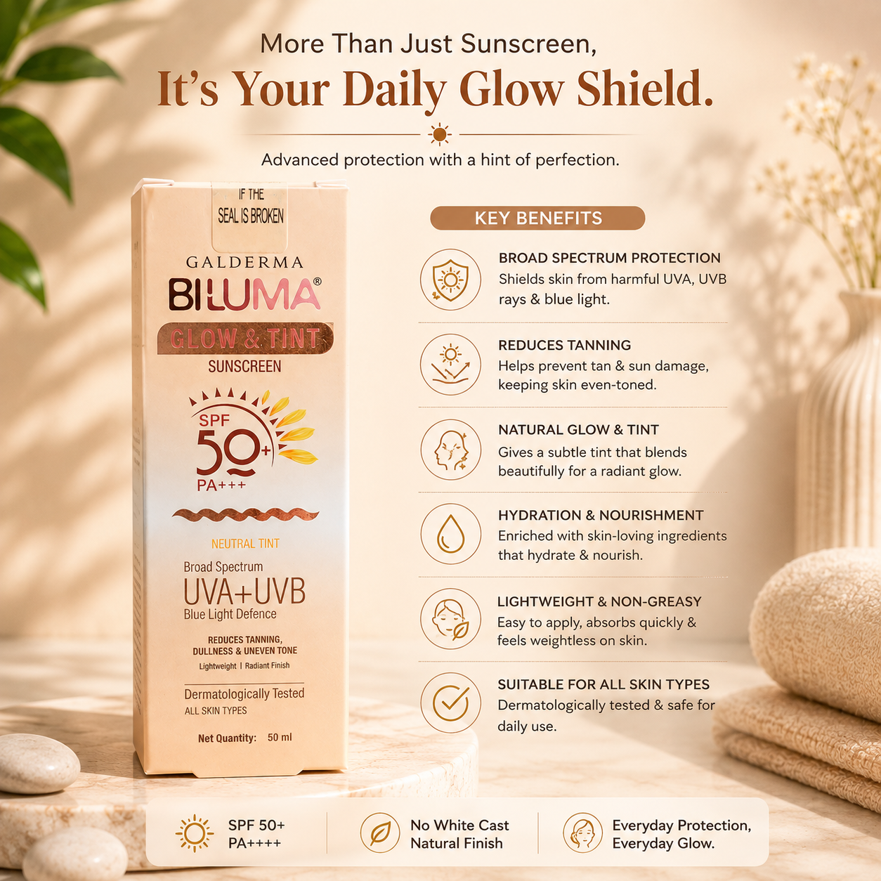 Biluma Glow & Tint Sunscreen SPF 50+ PA+++ - Cosmosentials