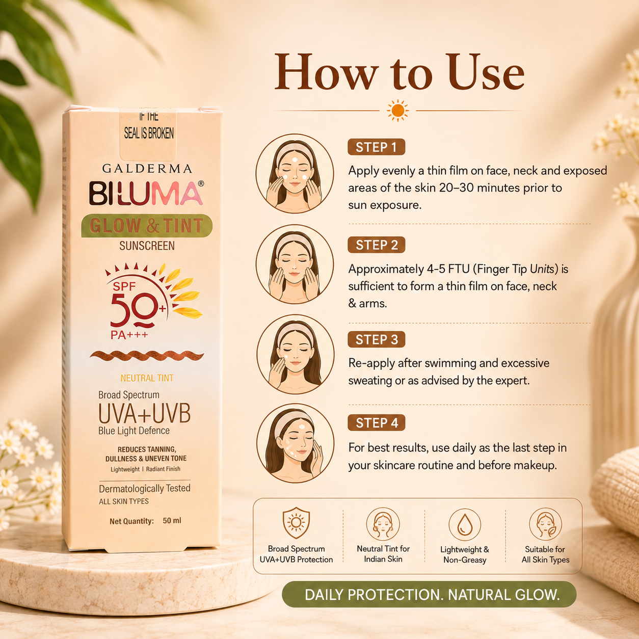 Biluma Glow & Tint Sunscreen SPF 50+ PA+++ - Cosmosentials