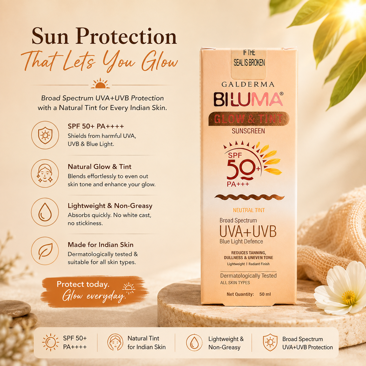Biluma Glow & Tint Sunscreen SPF 50+ PA+++ - Cosmosentials