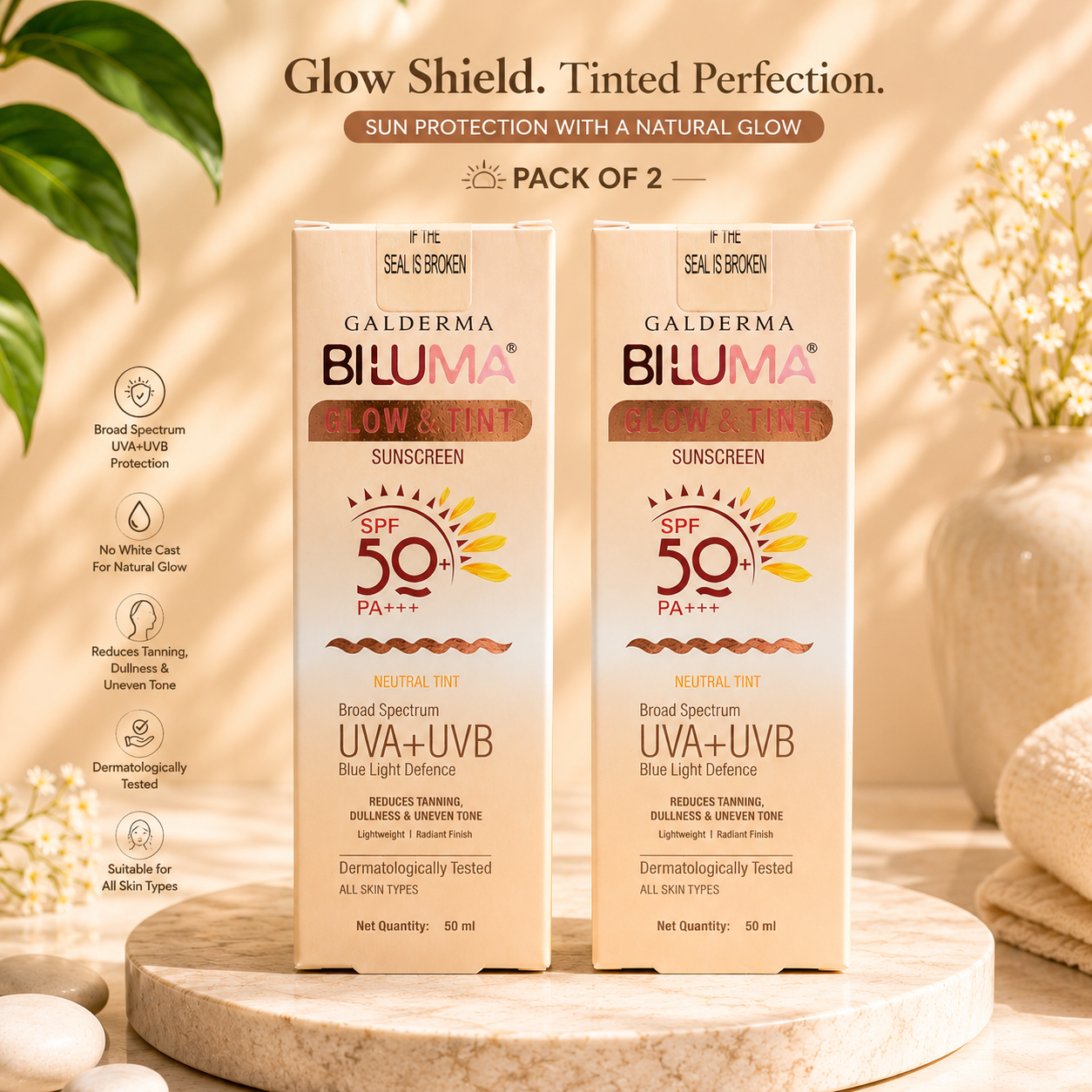 Biluma Glow & Tint Sunscreen SPF 50+ PA+++ - Cosmosentials