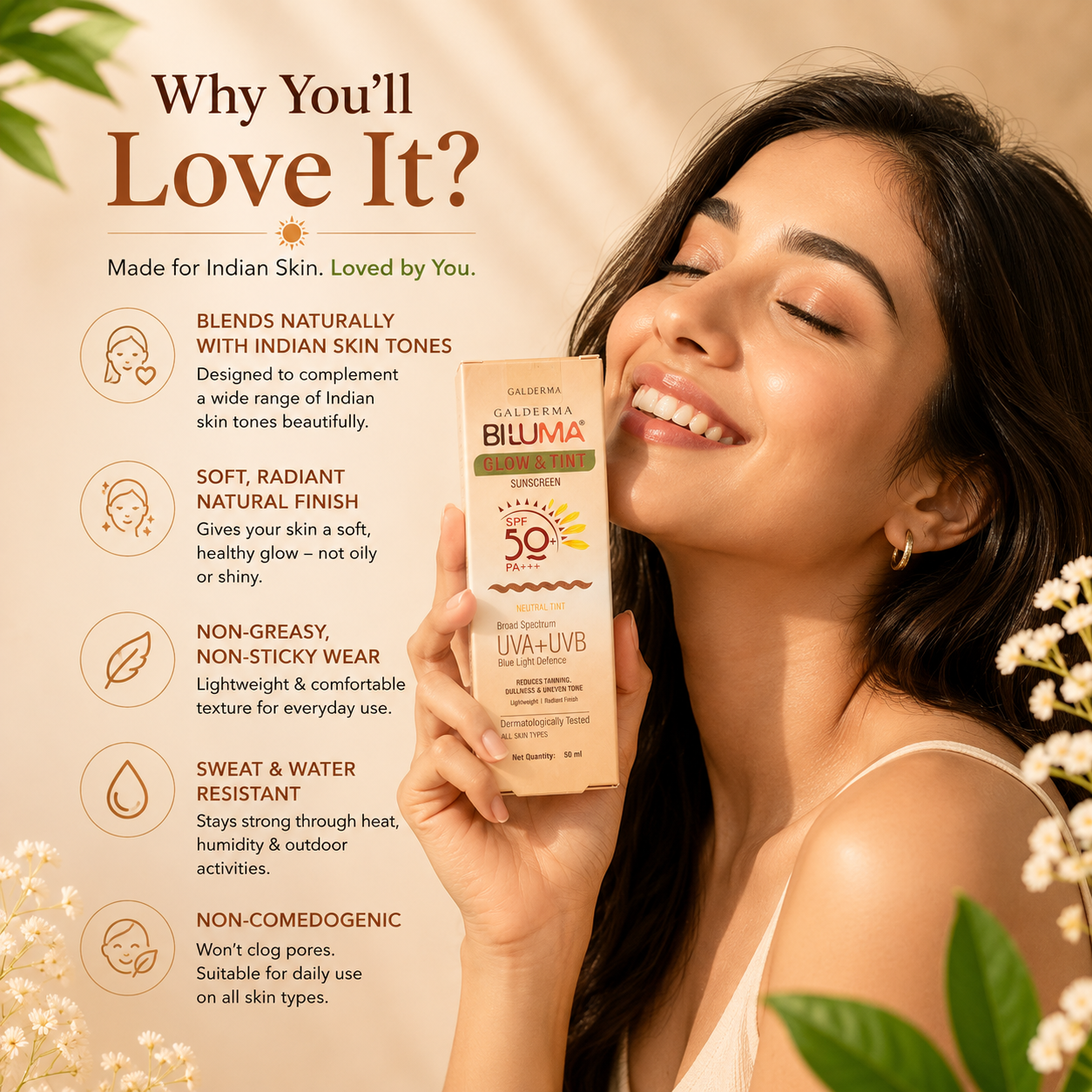 Biluma Glow & Tint Sunscreen SPF 50+ PA+++ - Cosmosentials
