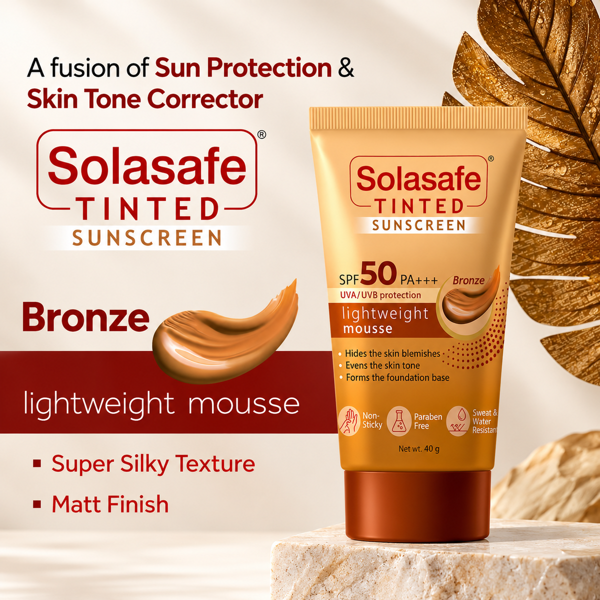 Solasafe Tinted Sunscreen SPF 50 PA+++ Bronze – 40g
