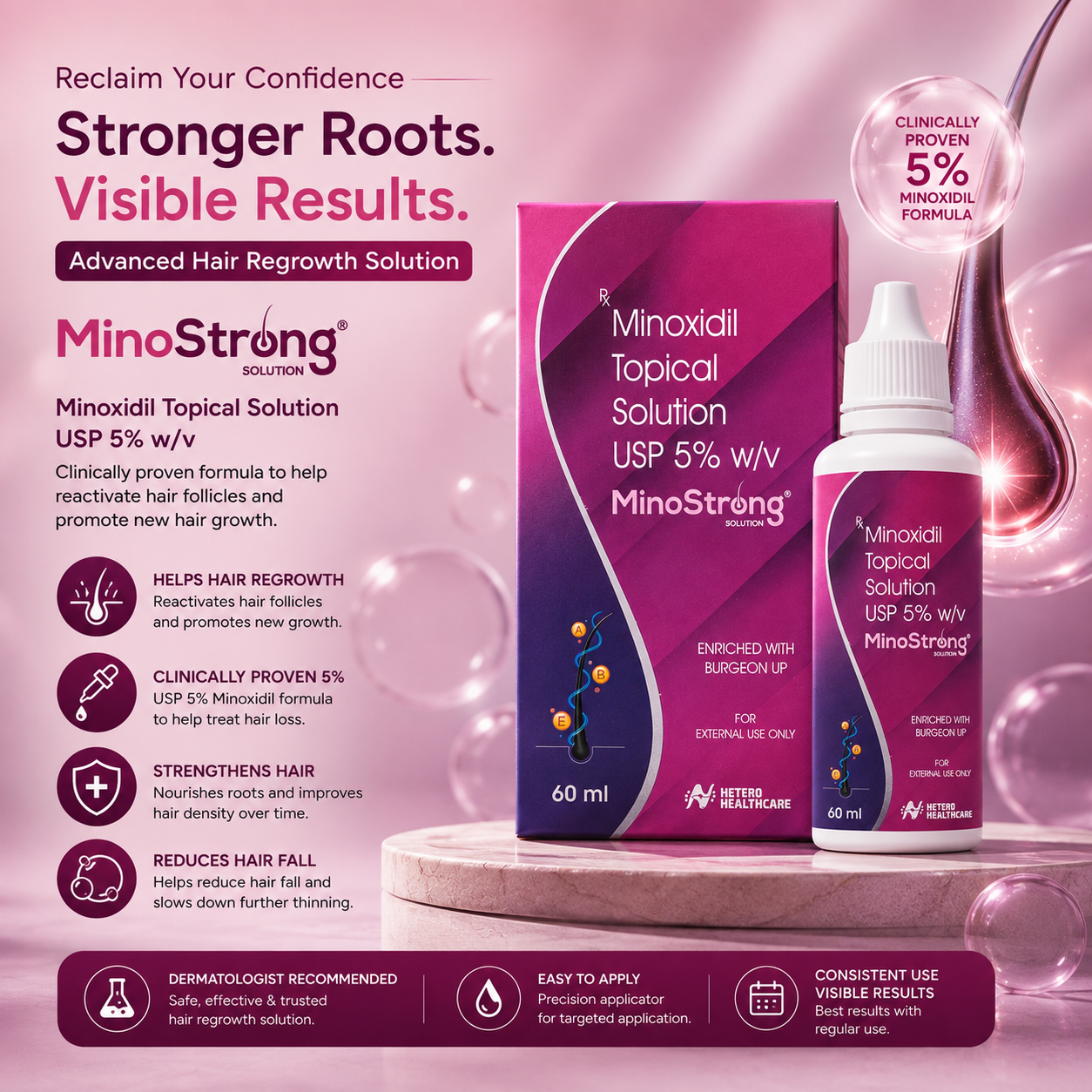 MinoStrong Solution 5% Minoxidil Topical Solution 60ml