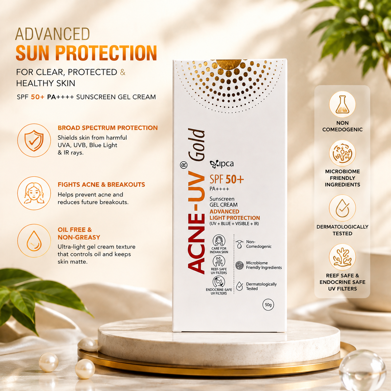 Acne-UV Gold SPF 50+ PA++++ Sunscreen Gel Cream 50g