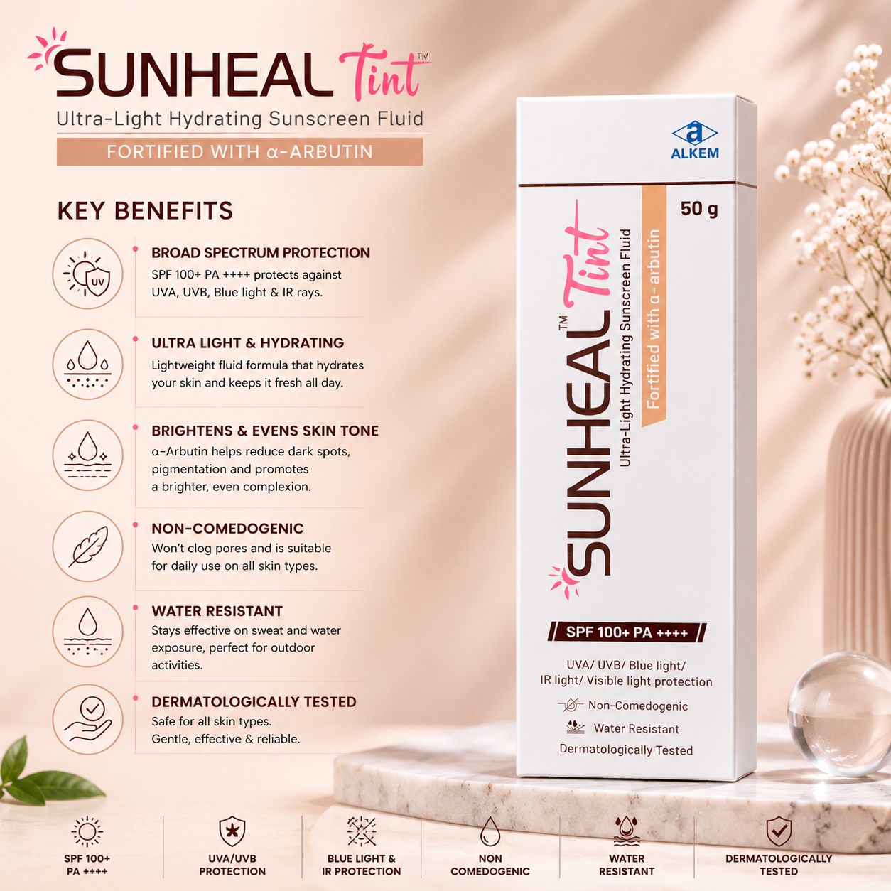 Sunheal Tint SPF 100+ PA++++ Ultra-Light Hydrating Sunscreen Fluid