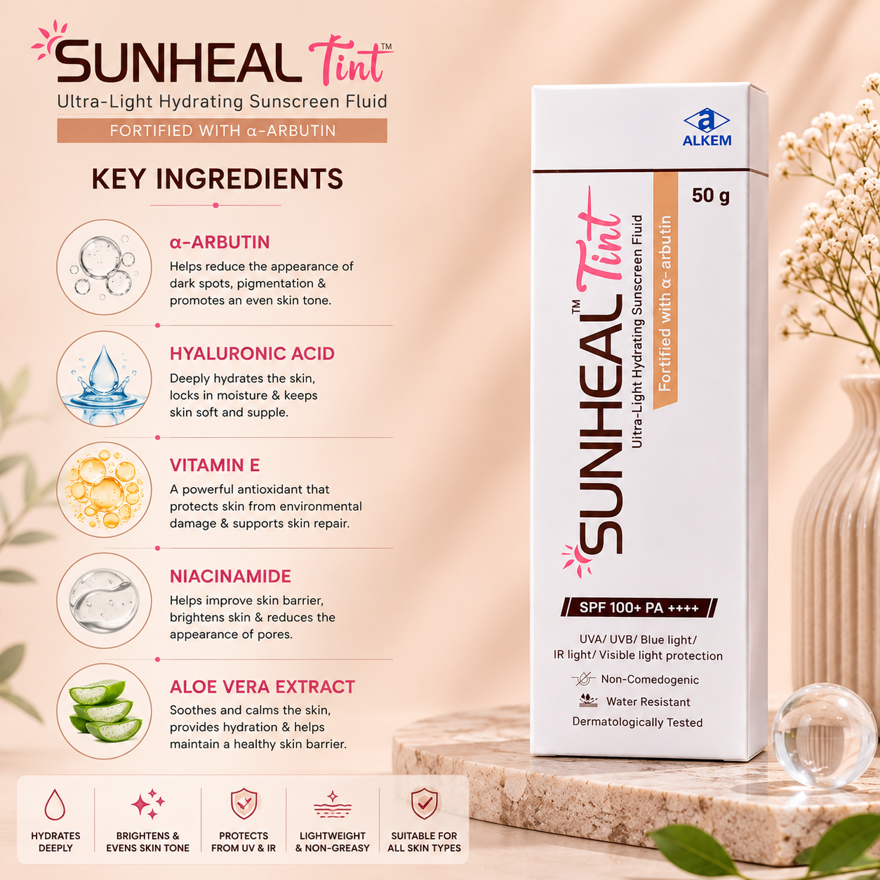 Sunheal Tint SPF 100+ PA++++ Ultra-Light Hydrating Sunscreen Fluid