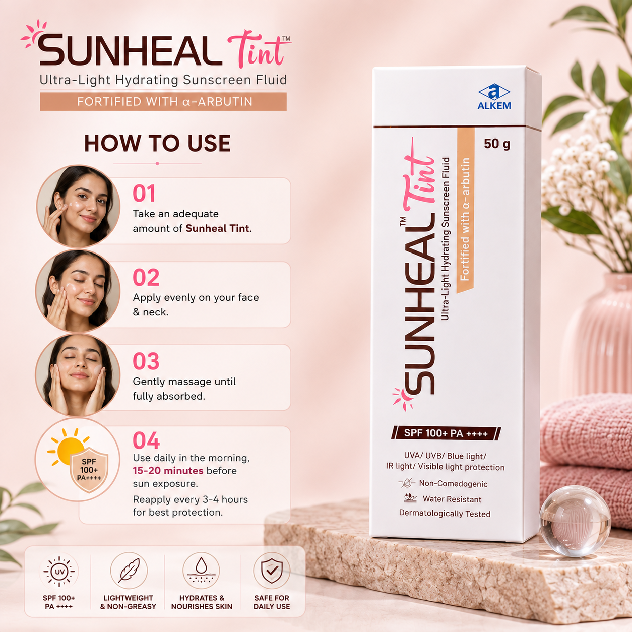 Sunheal Tint SPF 100+ PA++++ Ultra-Light Hydrating Sunscreen Fluid