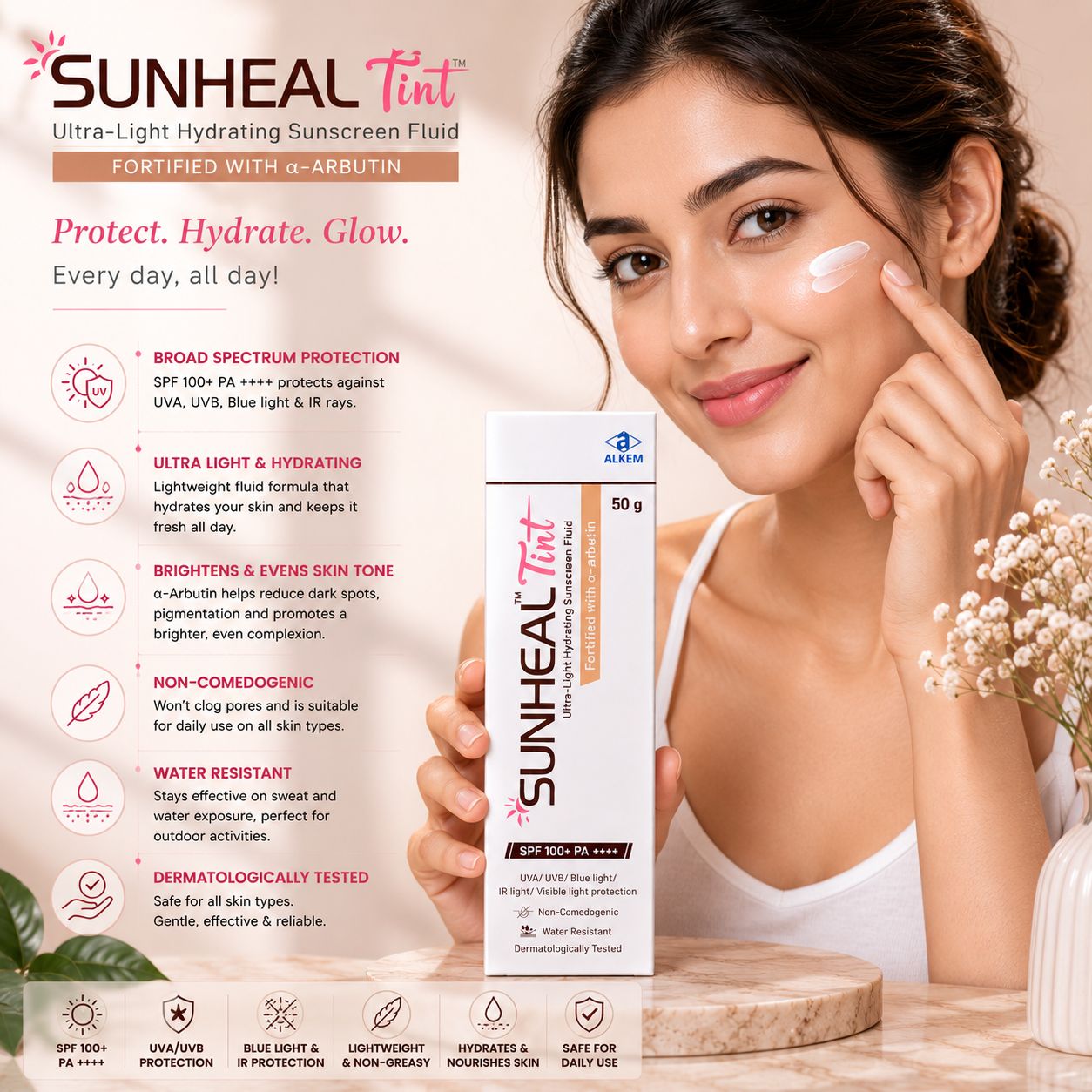Sunheal Tint SPF 100+ PA++++ Ultra-Light Hydrating Sunscreen Fluid