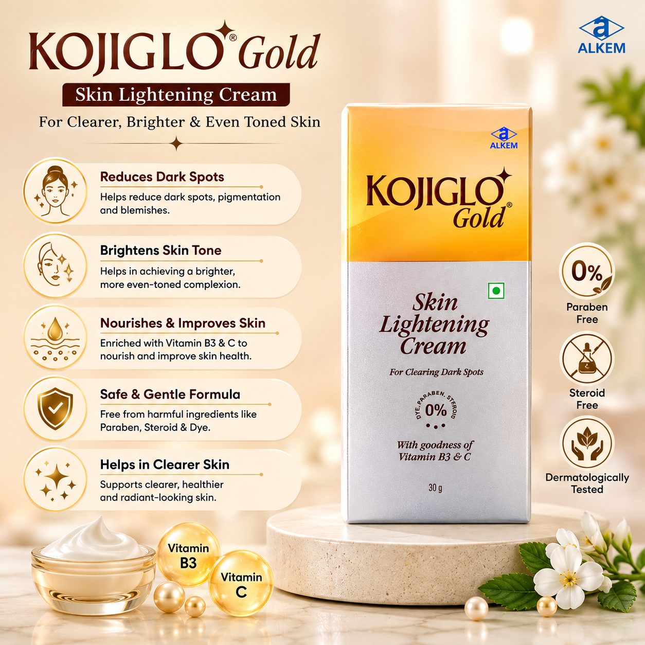Kojiglo Gold Skin Lightening Cream 30g