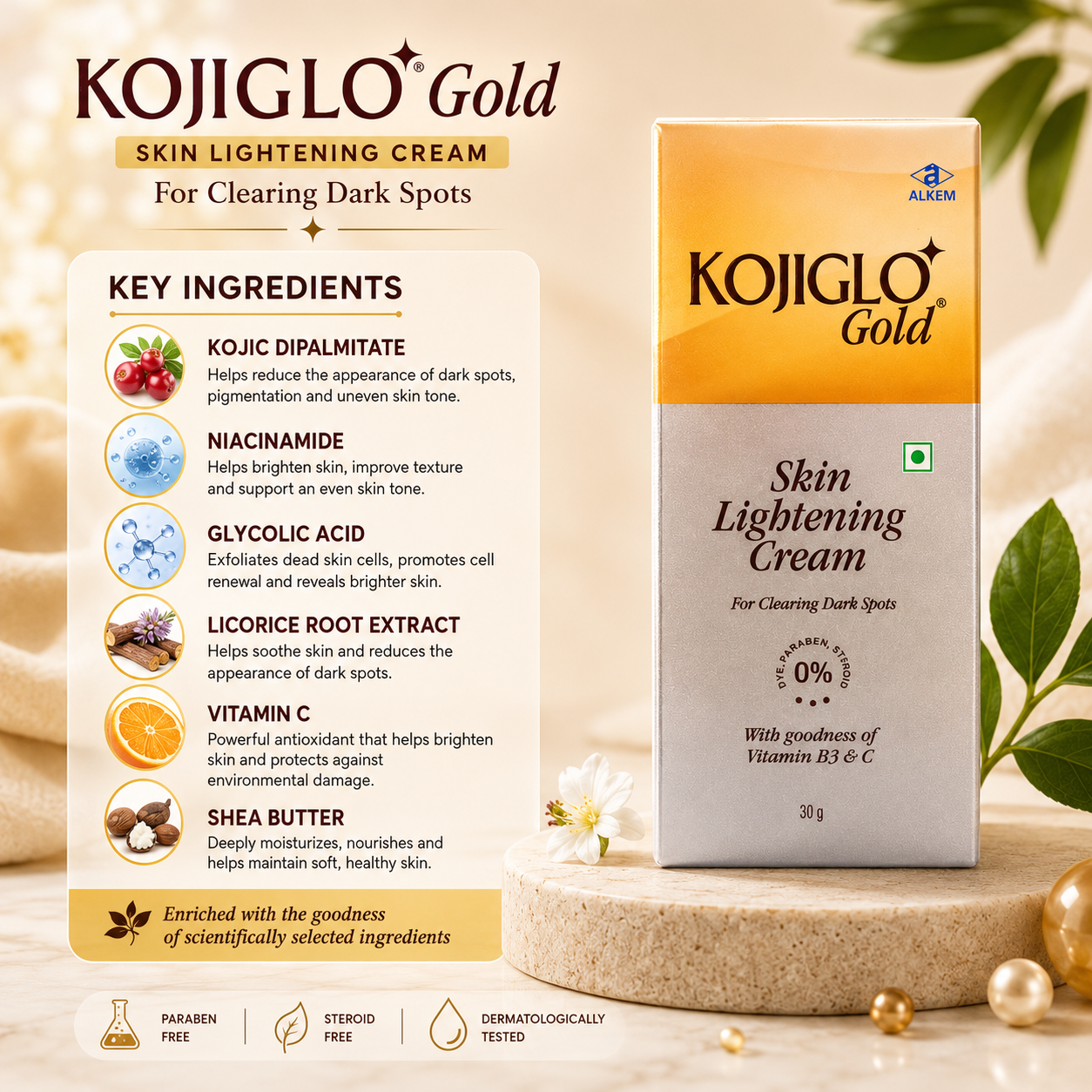 Kojiglo Gold Skin Lightening Cream 30g