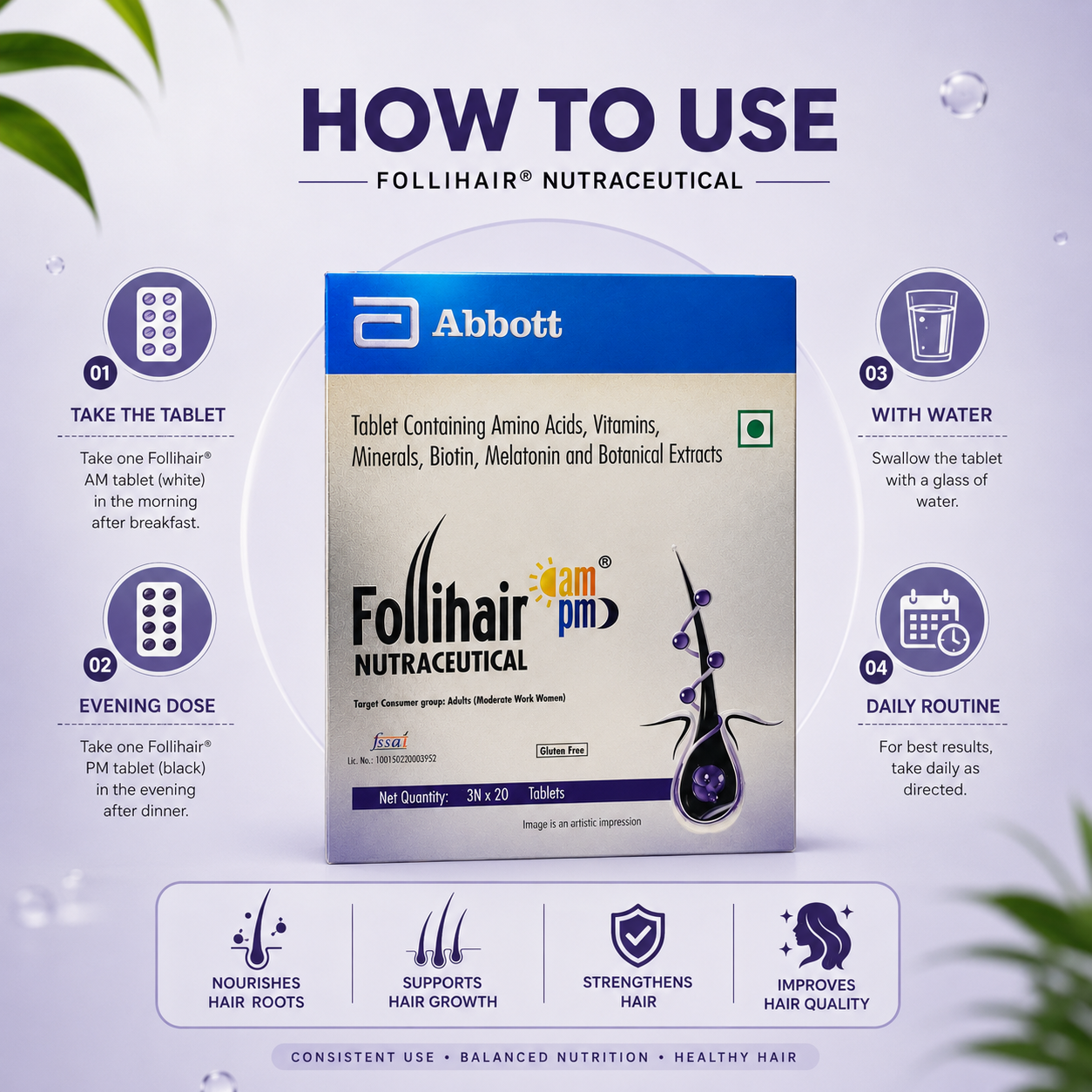 Follihair Nutraceutical AM PM Tablets (3 x 20 Tablets)