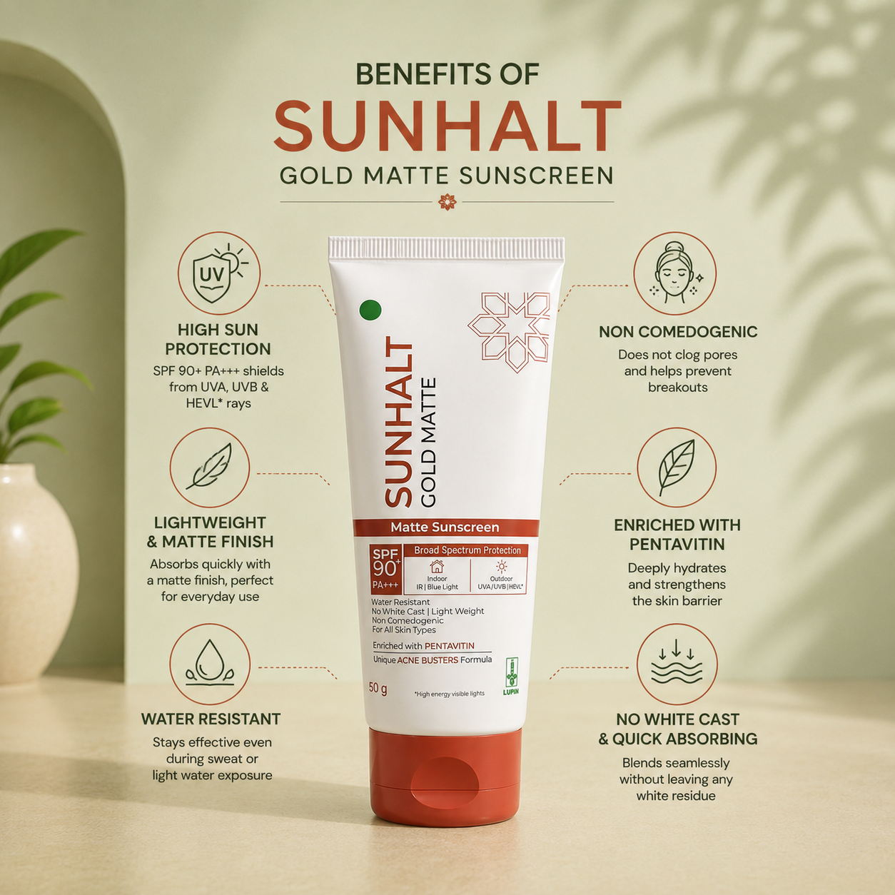 Sunhalt Gold Matte Sunscreen SPF 90 PA+++