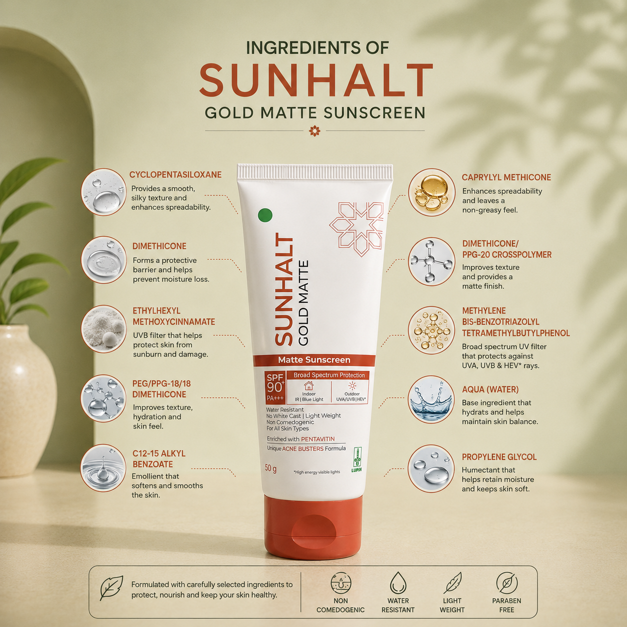 Sunhalt Gold Matte Sunscreen SPF 90 PA+++