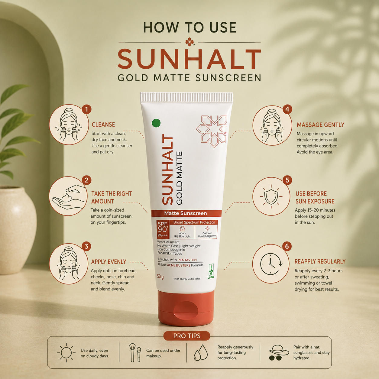 Sunhalt Gold Matte Sunscreen SPF 90 PA+++