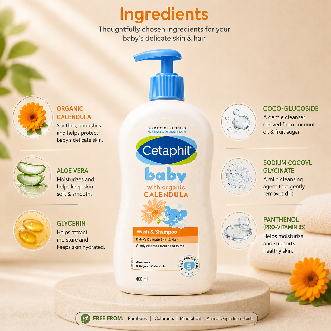 Cetaphil Baby Wash & Shampoo with Organic Calendula (400 ml)