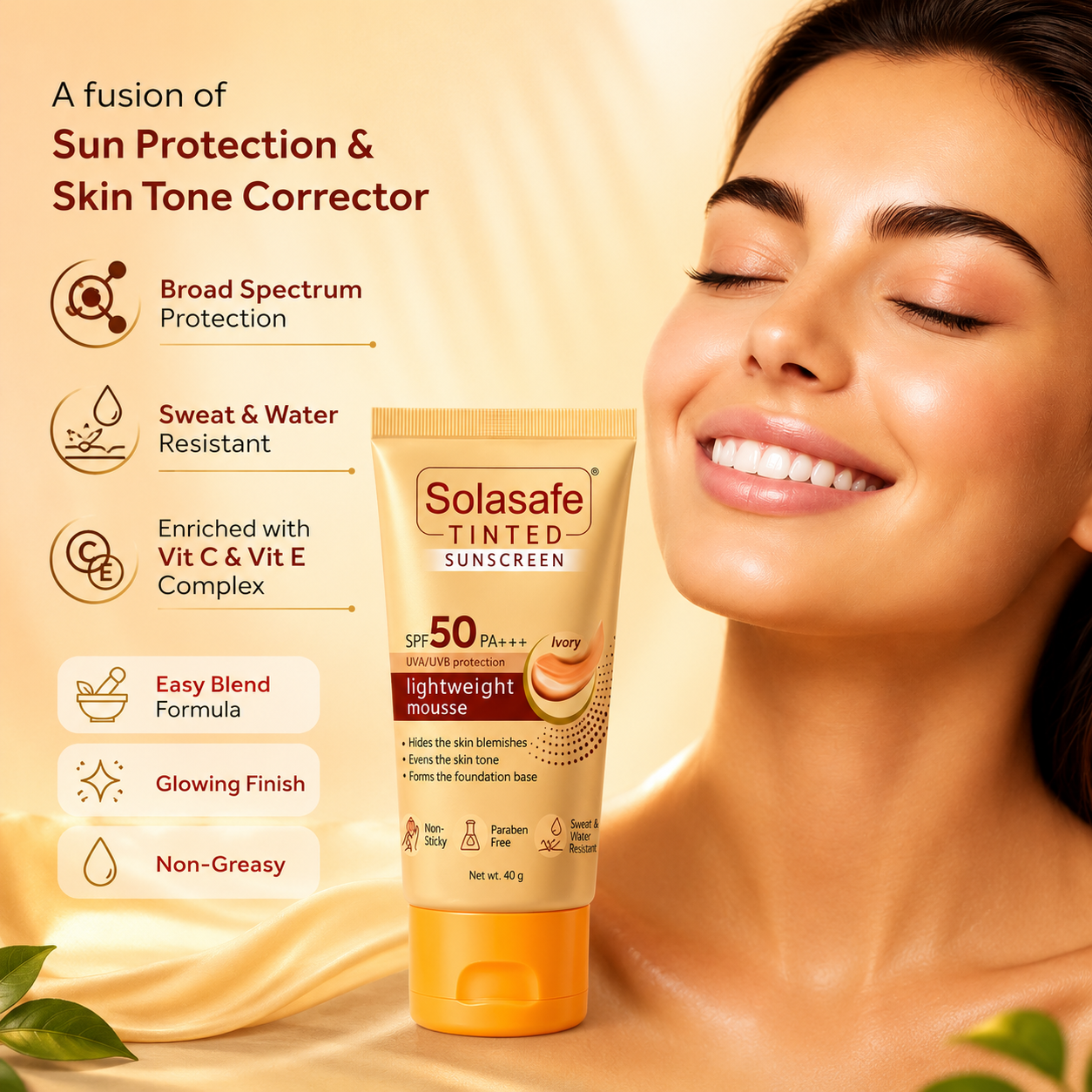 Solasafe Tinted Sunscreen SPF 50 PA+++ (Ivory)