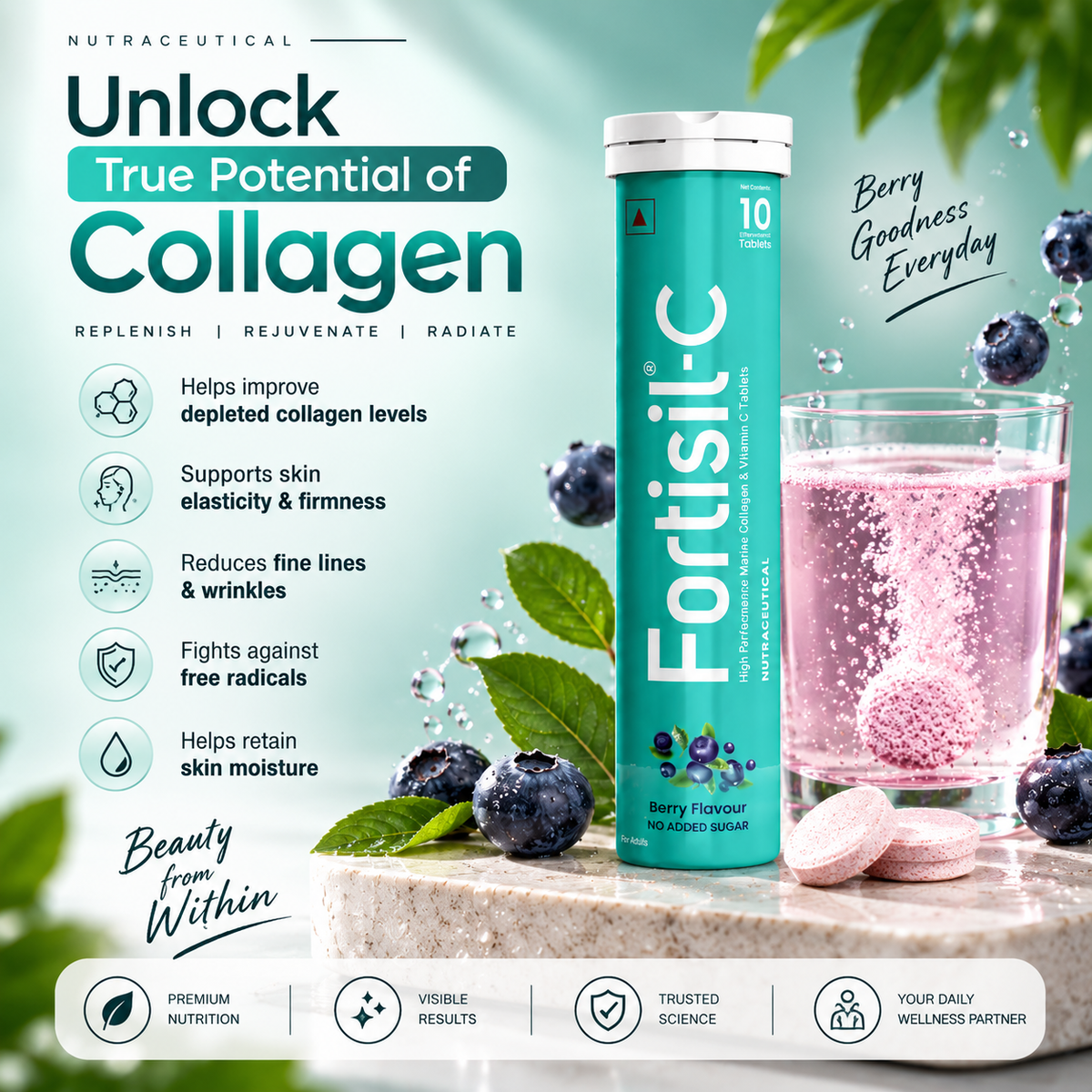 Fortisil - C Marine Collagen & Vitamin C Effervescent Tablets 10 Tablets