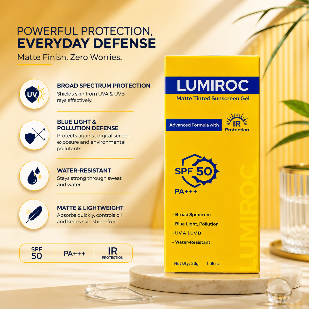 LUMIROC Matte Tinted Sunscreen Gel SPF 50 PA+++