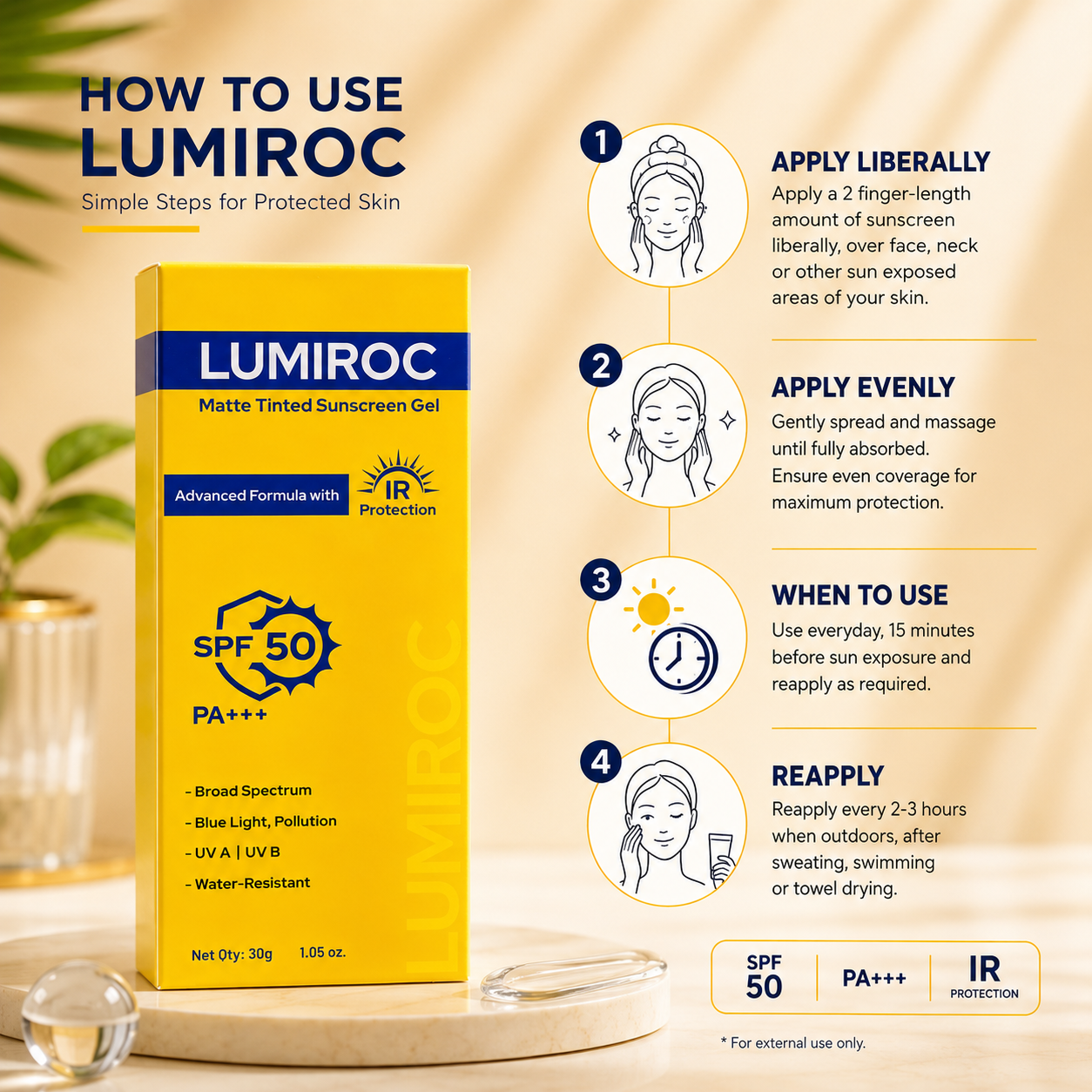 LUMIROC Matte Tinted Sunscreen Gel SPF 50 PA+++