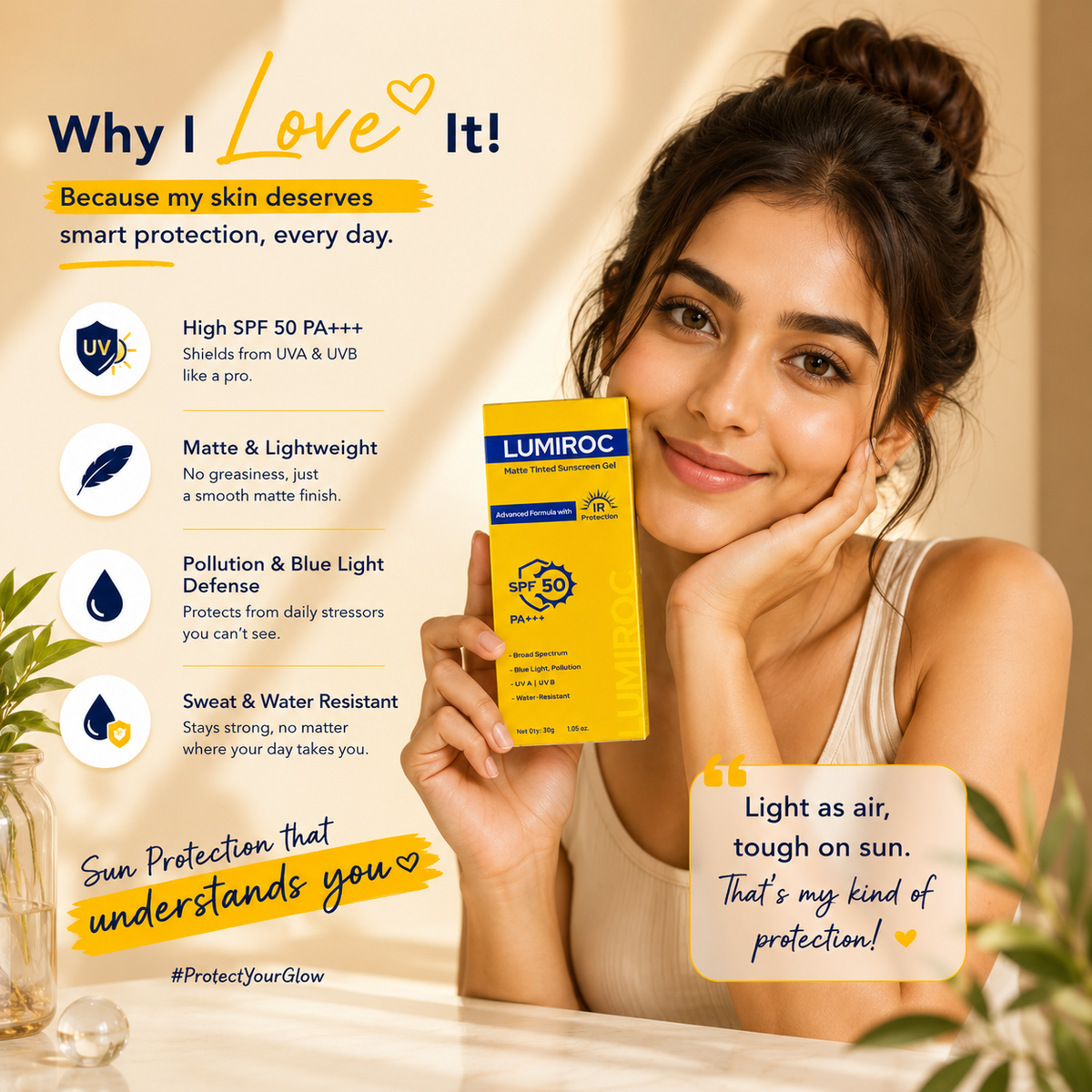 LUMIROC Matte Tinted Sunscreen Gel SPF 50 PA+++