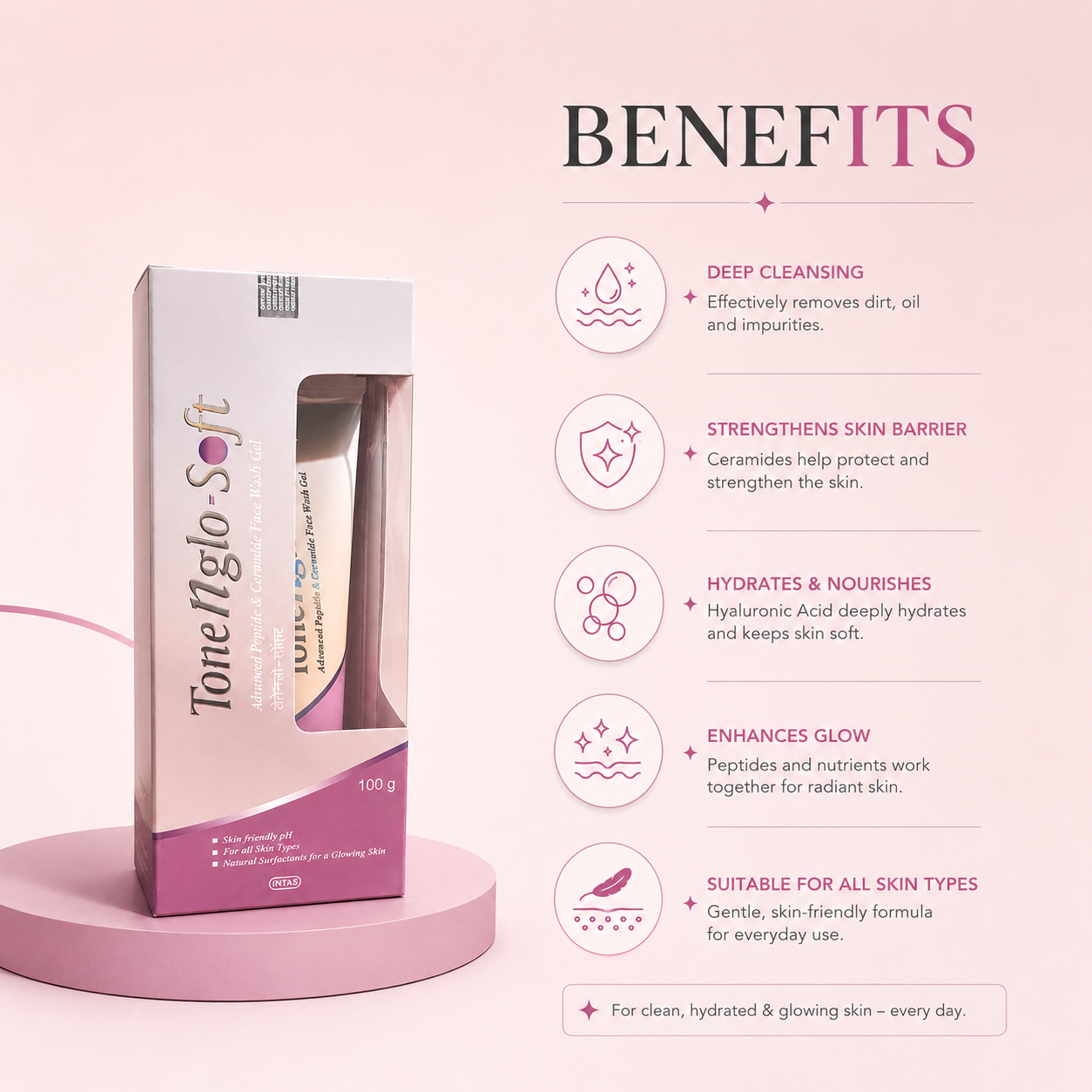ToneNGlo-SF Advanced Peptide & Ceramide Face Wash Gel