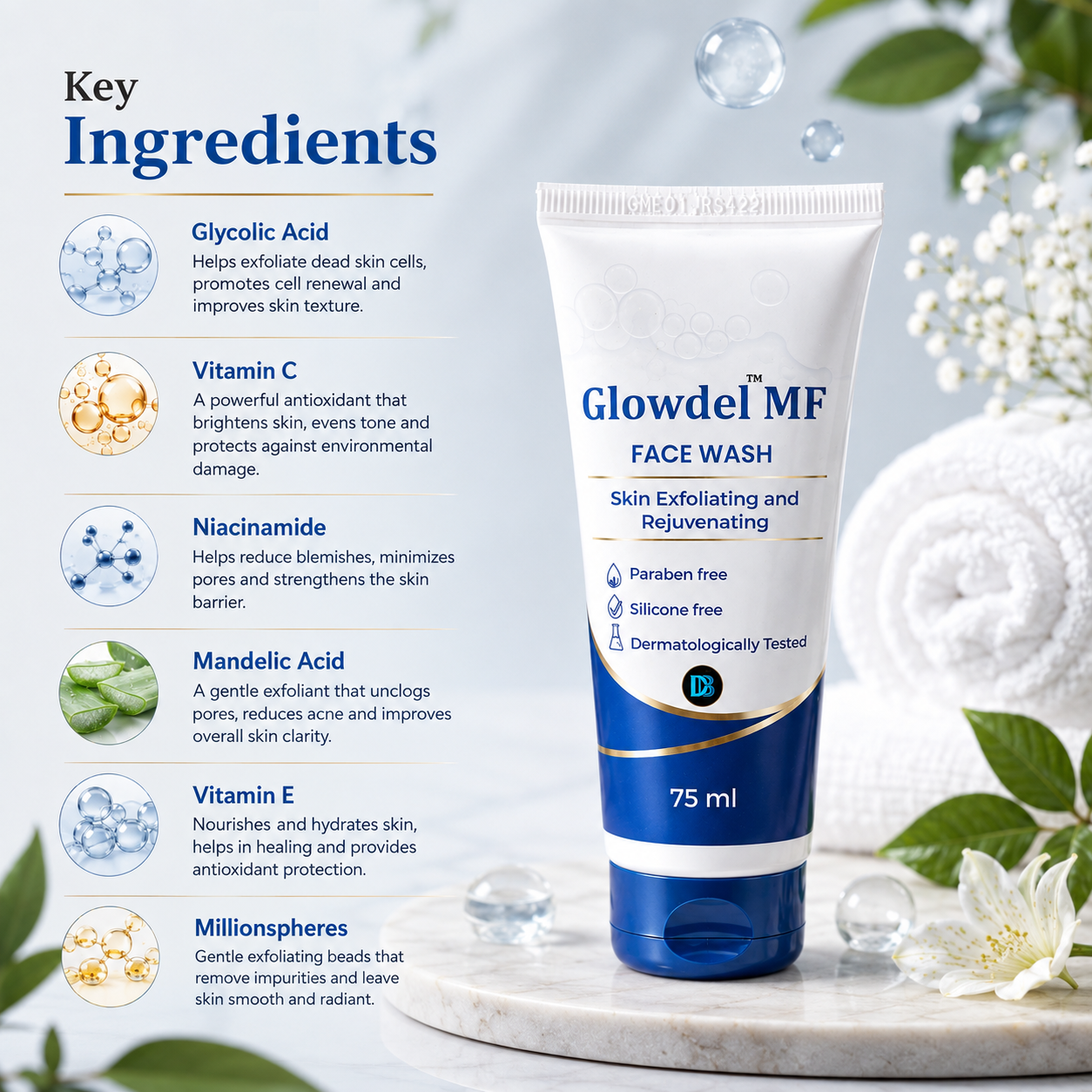 Glowdel MF Face Wash 75ml - Cosmosentials