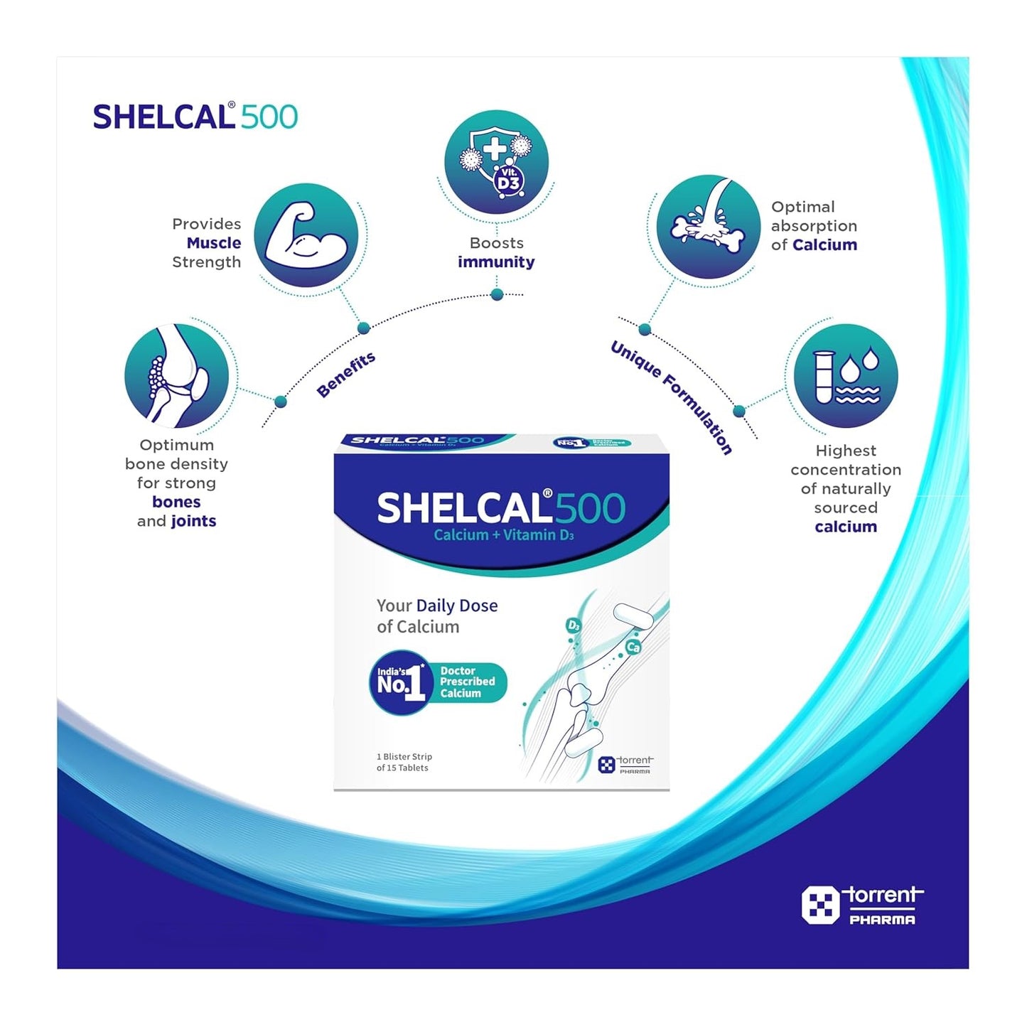 Shelcal 500 Calcium + Vitamin D3 Tablets