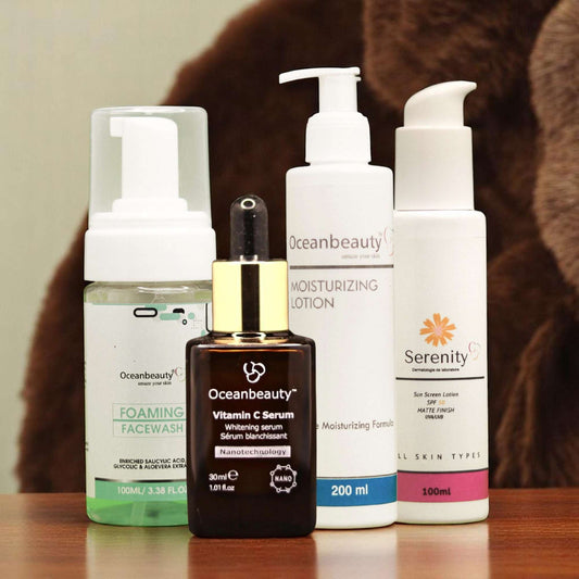 Foaming Facewash | Vitamin C Serum | Moisturizing Lotion | Serenity Sunscreen Lotion (SPF 50)