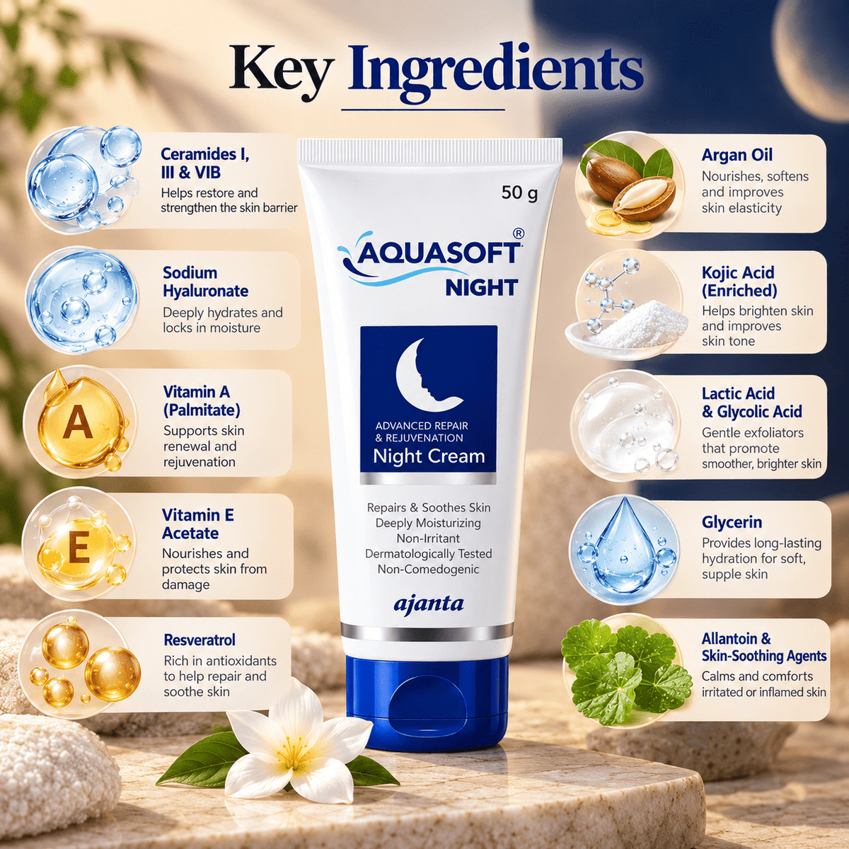 Aquasoft Night Cream 50 g - Cosmosentials