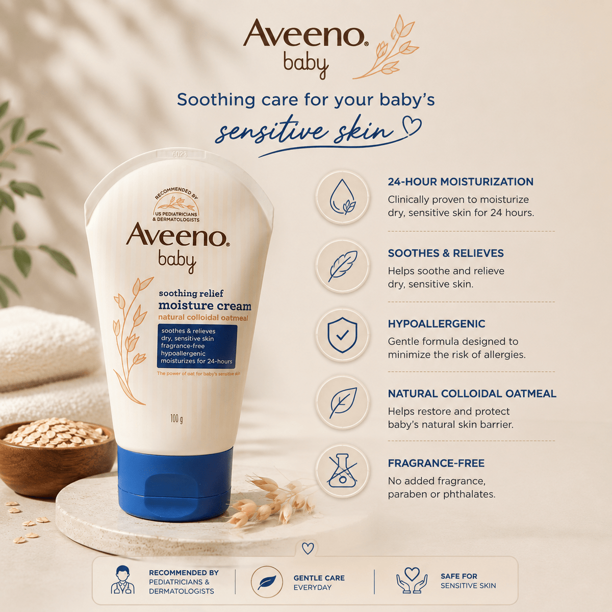 Aveeno Baby Soothing Relief Moisture Cream 100g - Cosmosentials