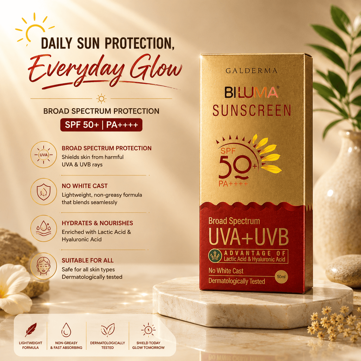 Biluma Broad Spectrum Sunscreen SPF 50+ PA++++ - Cosmosentials