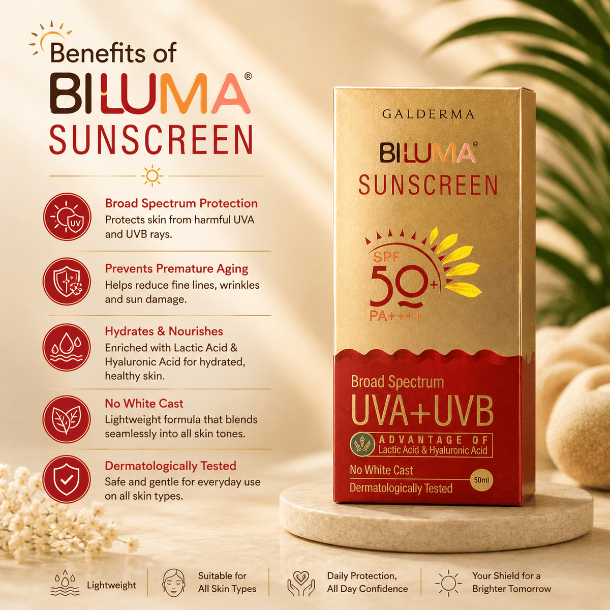 Biluma Broad Spectrum Sunscreen SPF 50+ PA++++ - Cosmosentials