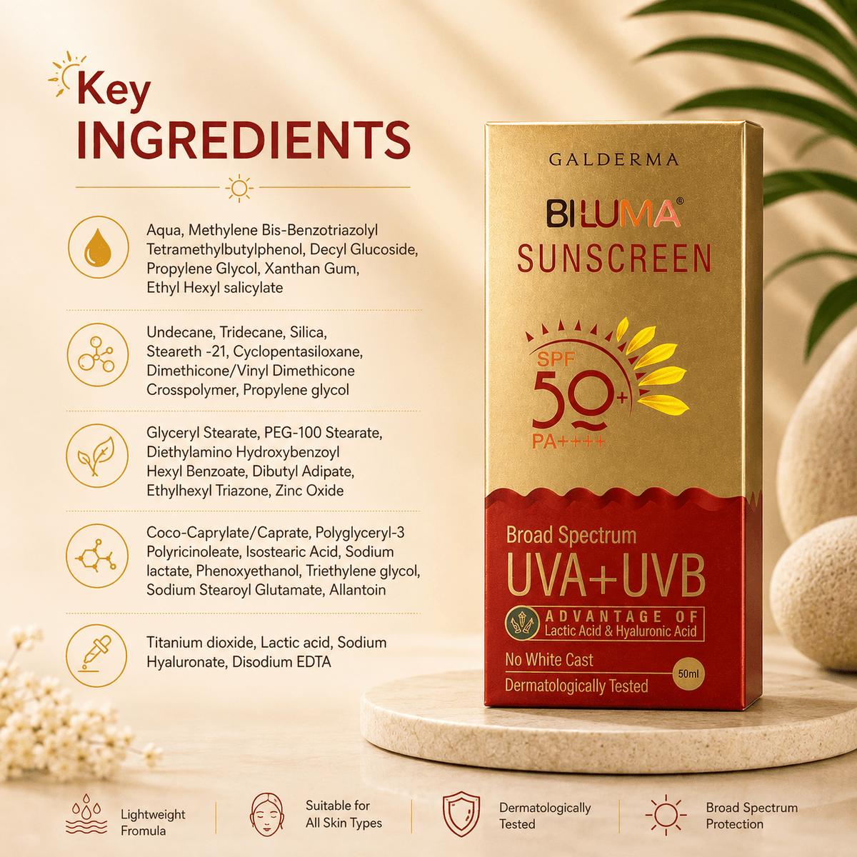 Biluma Broad Spectrum Sunscreen SPF 50+ PA++++ - Cosmosentials