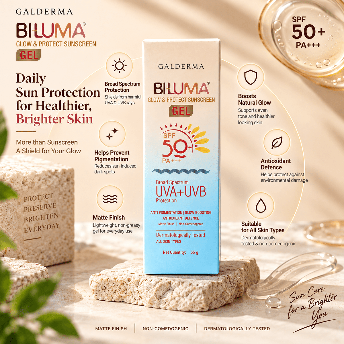 Biluma Glow & Protect Sunscreen Gel SPF 50+ PA+++ - Cosmosentials