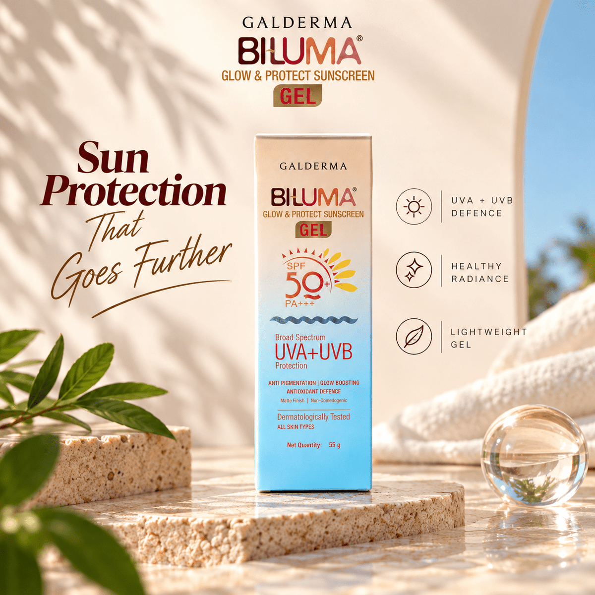 Biluma Glow & Protect Sunscreen Gel SPF 50+ PA+++ - Cosmosentials