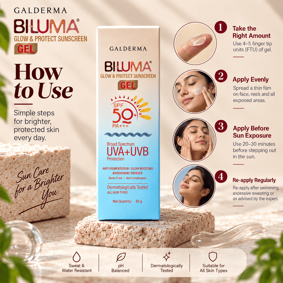 Biluma Glow & Protect Sunscreen Gel SPF 50+ PA+++ - Cosmosentials