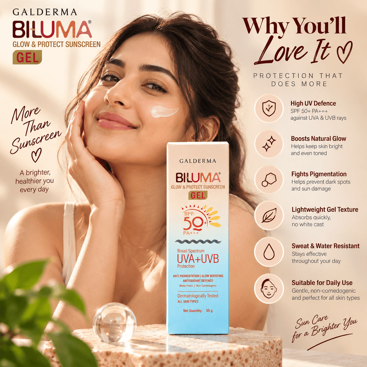 Biluma Glow & Protect Sunscreen Gel SPF 50+ PA+++ - Cosmosentials