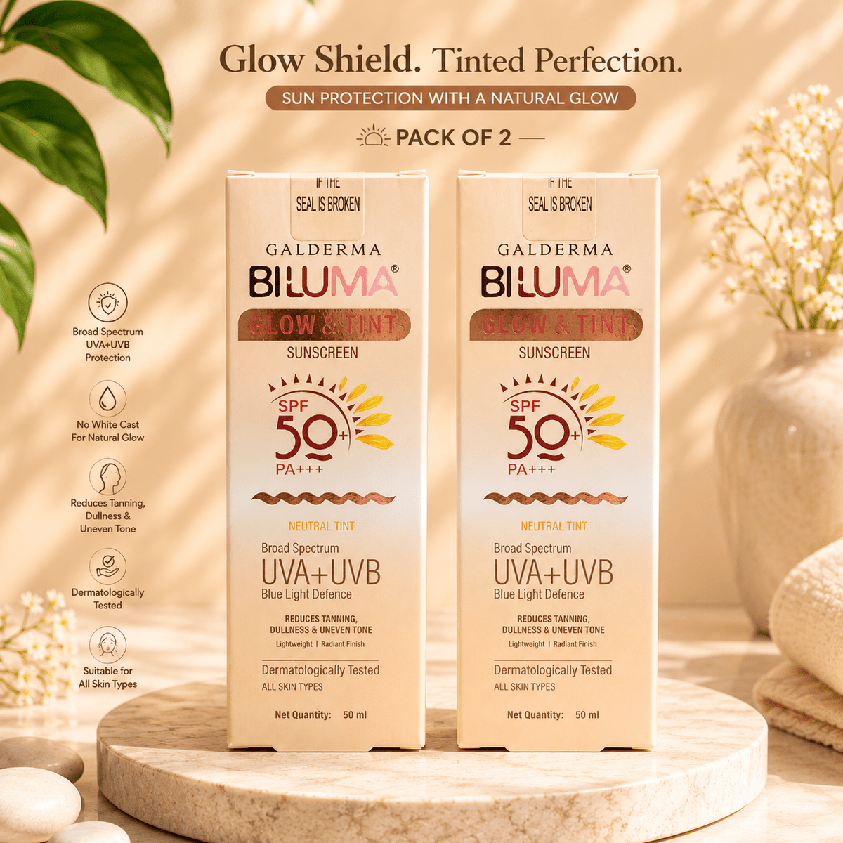 Biluma Glow & Tint Sunscreen SPF 50+ PA+++ - Cosmosentials