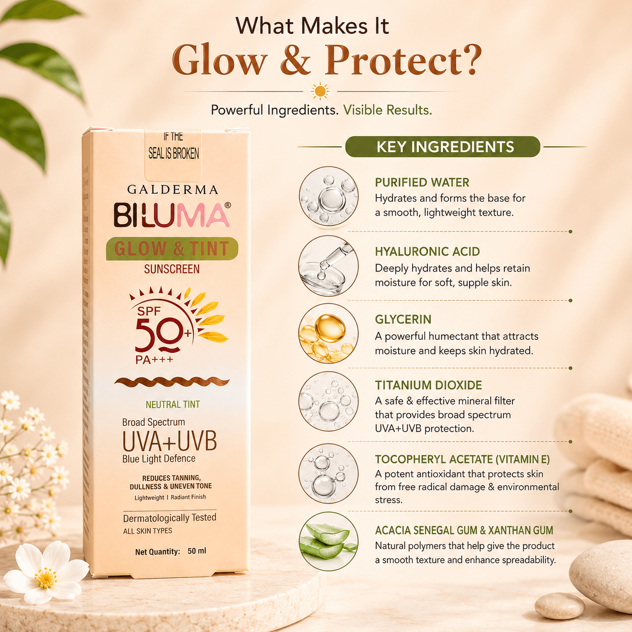 Biluma Glow & Tint Sunscreen SPF 50+ PA+++ - Cosmosentials