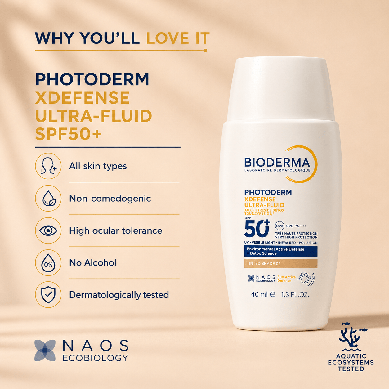 Bioderma Photoderm XDefense Ultra-Fluid SPF 50+ PA++++ (Teinteshade02 Sunscreen) - Cosmosentials