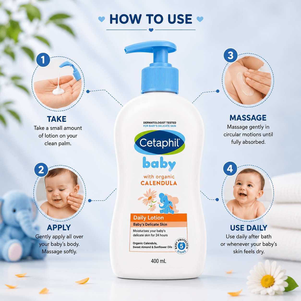 Cetaphil Baby Daily Lotion with Organic Calendula - 400ml - Cosmosentials