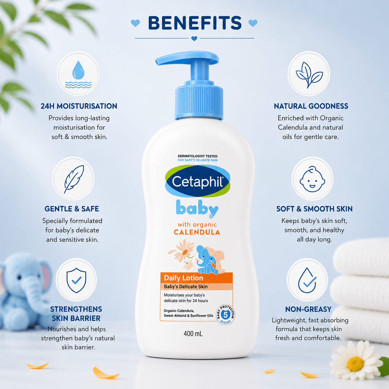Cetaphil Baby Daily Lotion with Organic Calendula - 400ml - Cosmosentials