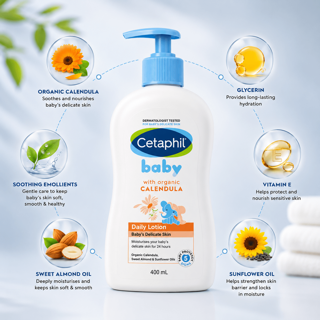 Cetaphil Baby Daily Lotion with Organic Calendula - 400ml - Cosmosentials