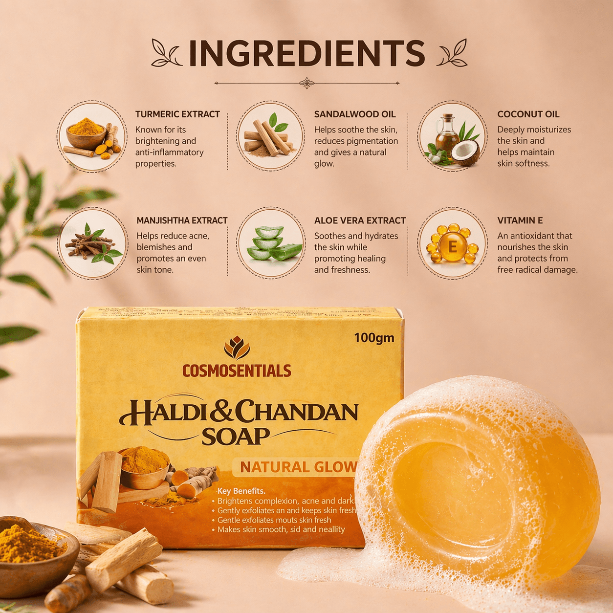 Cosmosentials Haldi & Chandan Soap - Cosmosentials