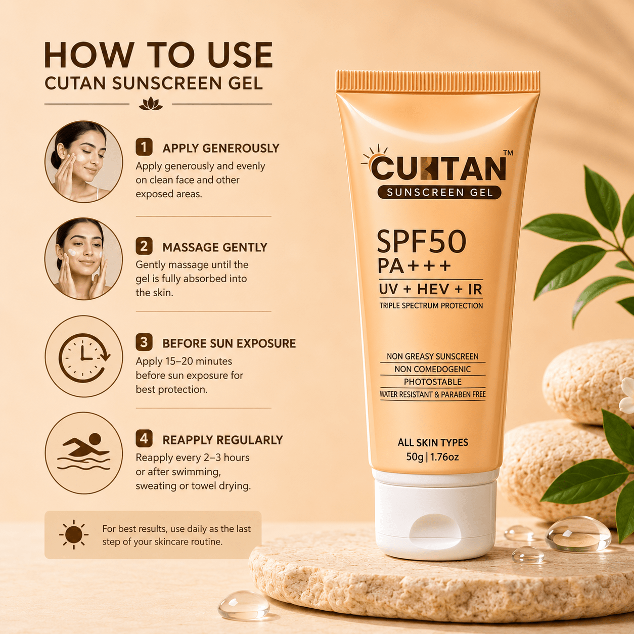 Curtan Sunscreen Gel SPF 50 PA+++ - Cosmosentials
