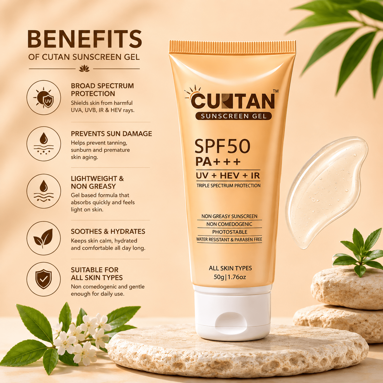 Curtan Sunscreen Gel SPF 50 PA+++ - Cosmosentials