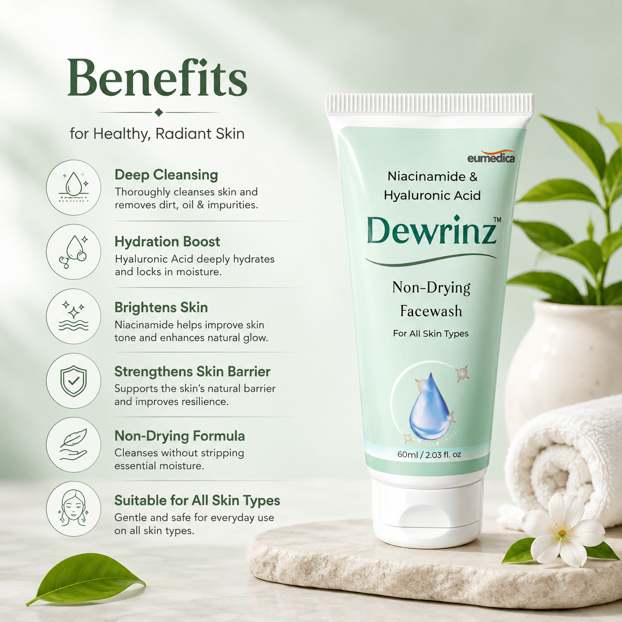 Dewrinz Non-Drying Facewash - Cosmosentials