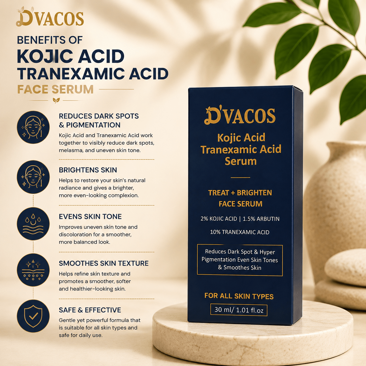 D'VACOS Kojic Acid Tranexamic Acid Serum - Cosmosentials